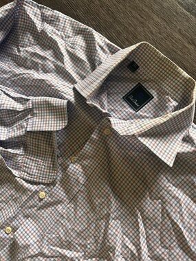 David Donahue Regular Fit Multicolor Check Cotton Dress Shirt Men's 16.5 32/33